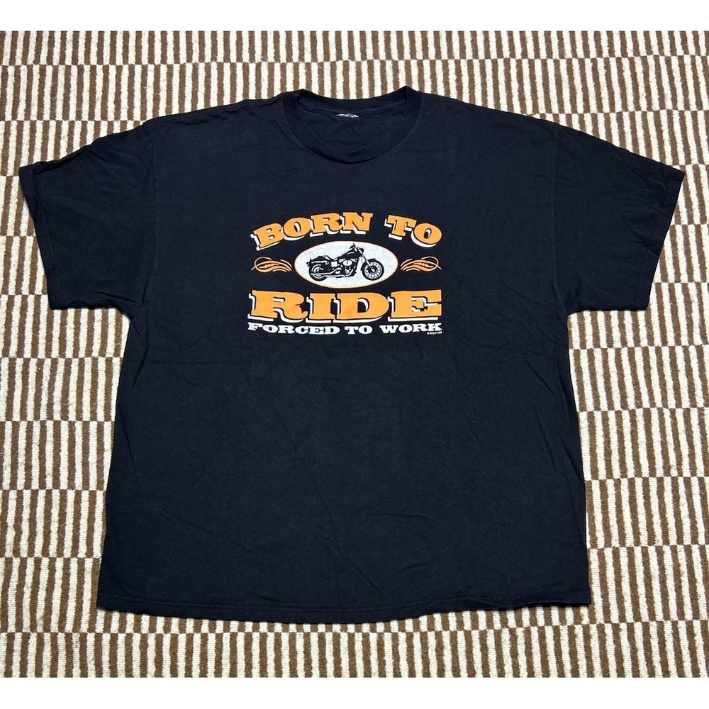 Y2K Born to Ride Forced to Work Mens 2XL T-Shirt Black Large Motorcycle Biker